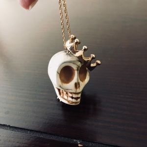 Gold White Skull With Crown Necklace 
